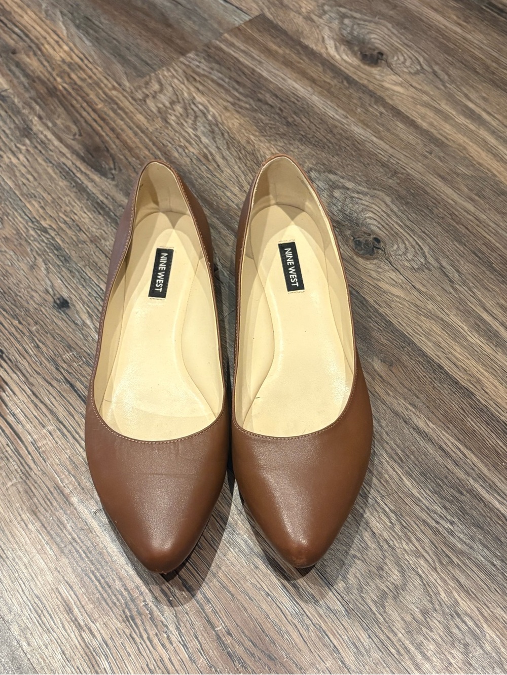 Nine West Brown Pointed-Toe Leather-Look Flats